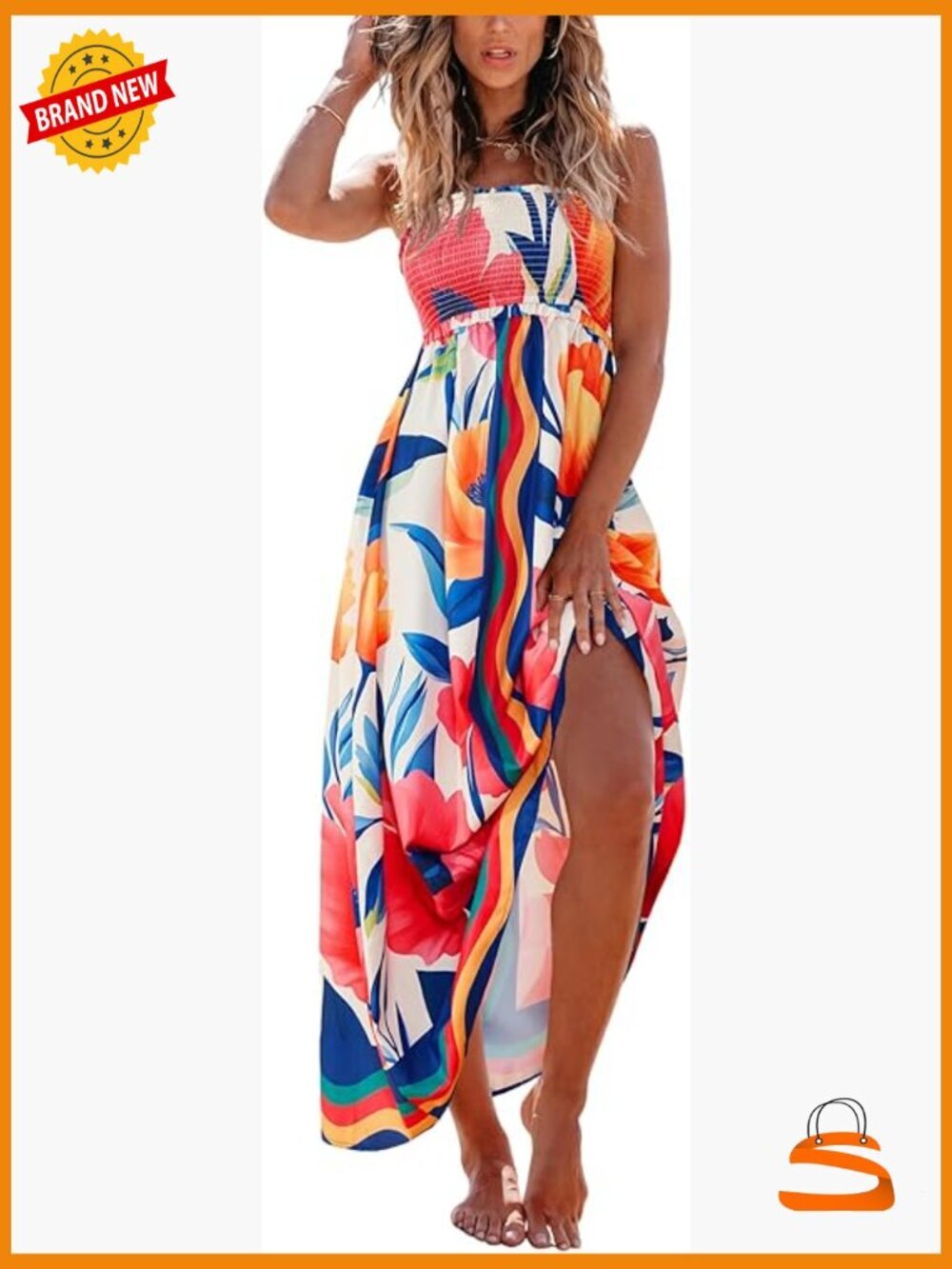 Floral Maxi Dress Spaghetti Strap Smocked Sundress Boho Beach Vacation Flowy